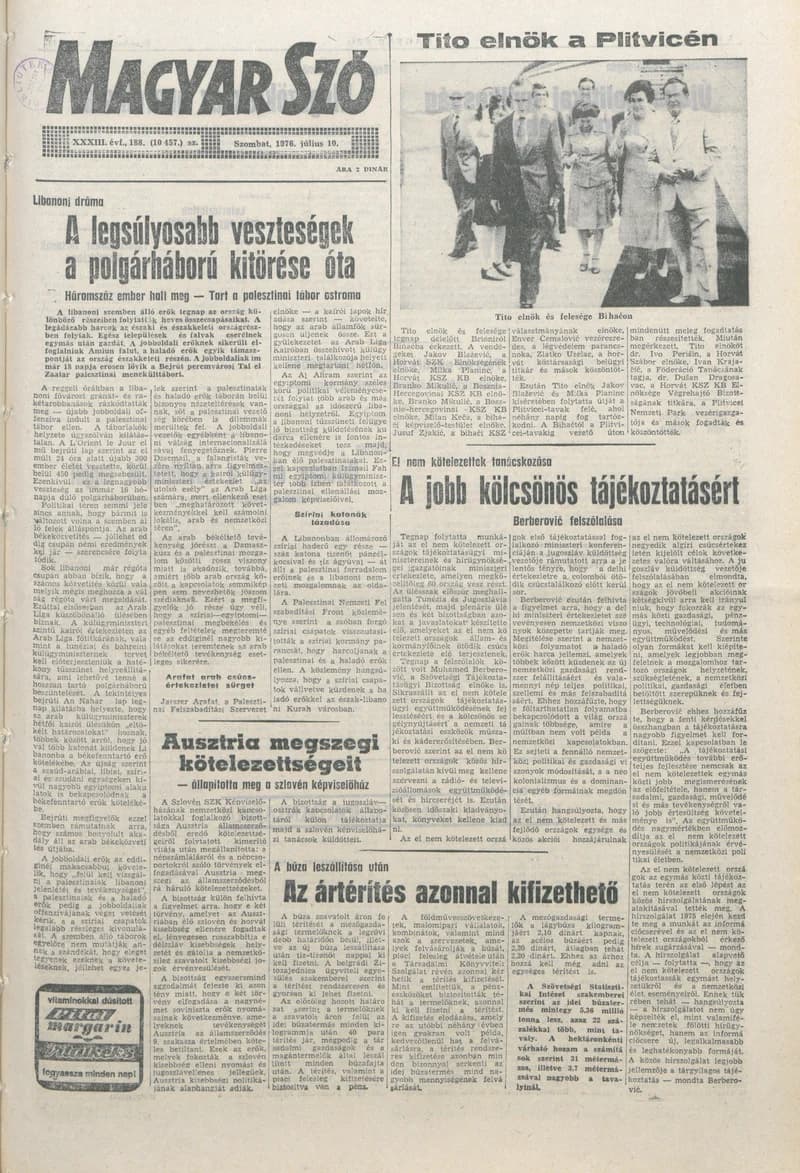 Magyar Szó, 33. évf. 1976. július 10. 188. sz. 1–16. oldal