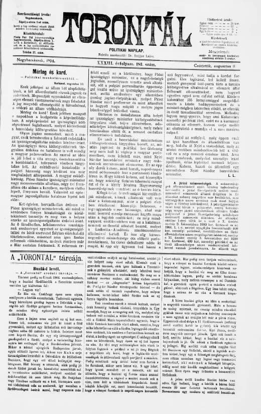 Torontál, 33. évf. 1904. augusztus 11. 183. sz.