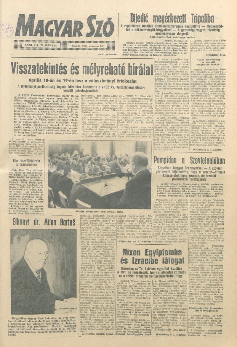 Magyar Szó, 31. évf. 1974. március 13. 70. sz. 1–20. oldal