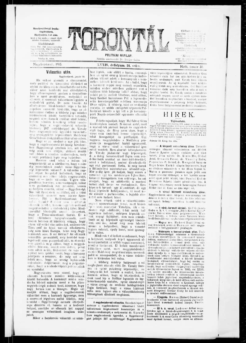 Torontál, 34. évf. 1905. január 30. 24. sz.