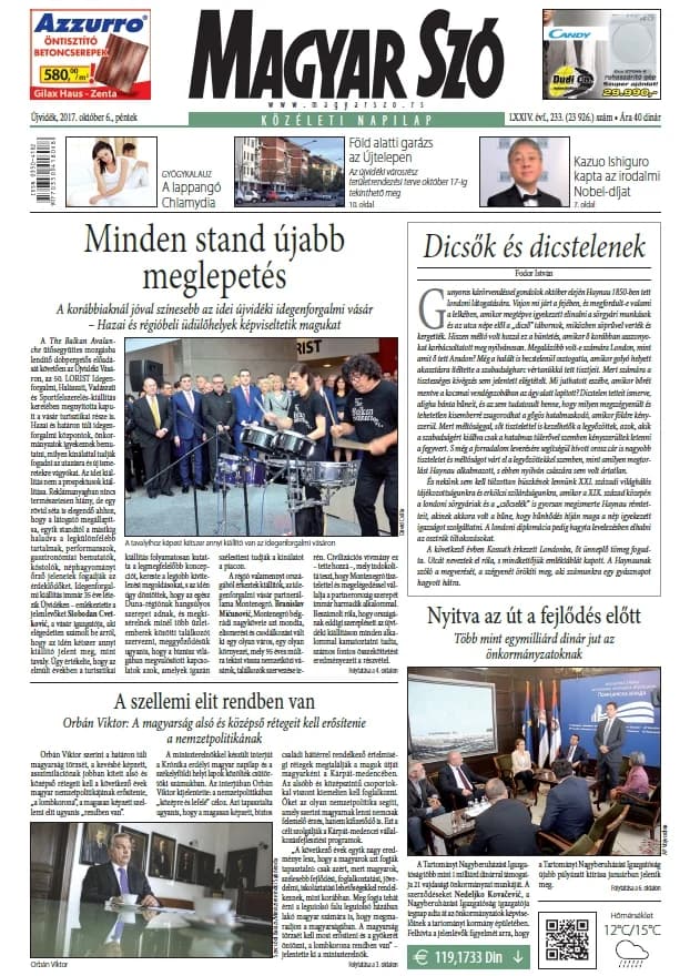 Magyar Szó, 74. évf. 2017. október 6. 233. sz. 1–16. oldal