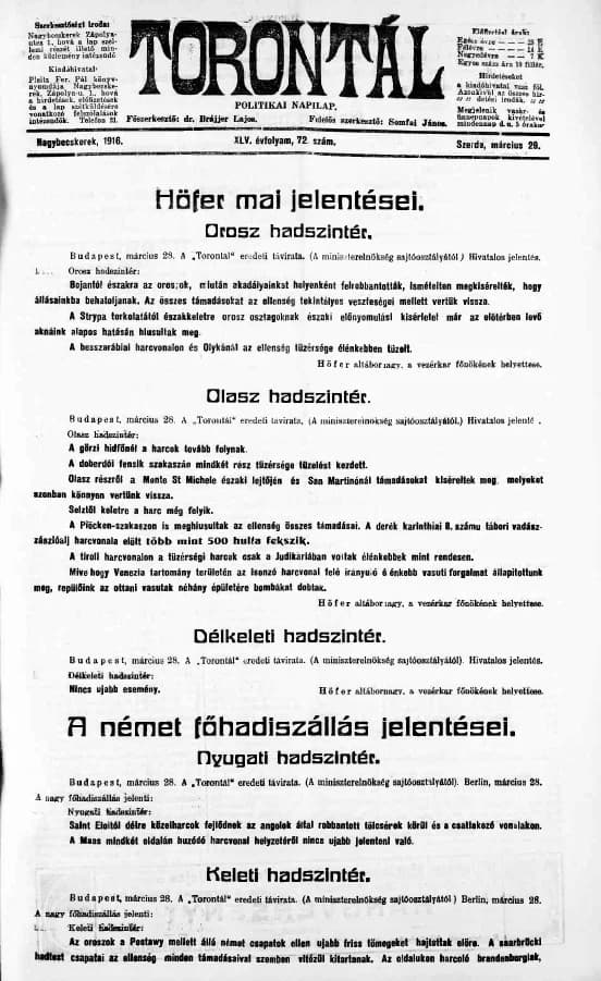 Torontál, 45. évf. 1916. március 29. 72. sz.