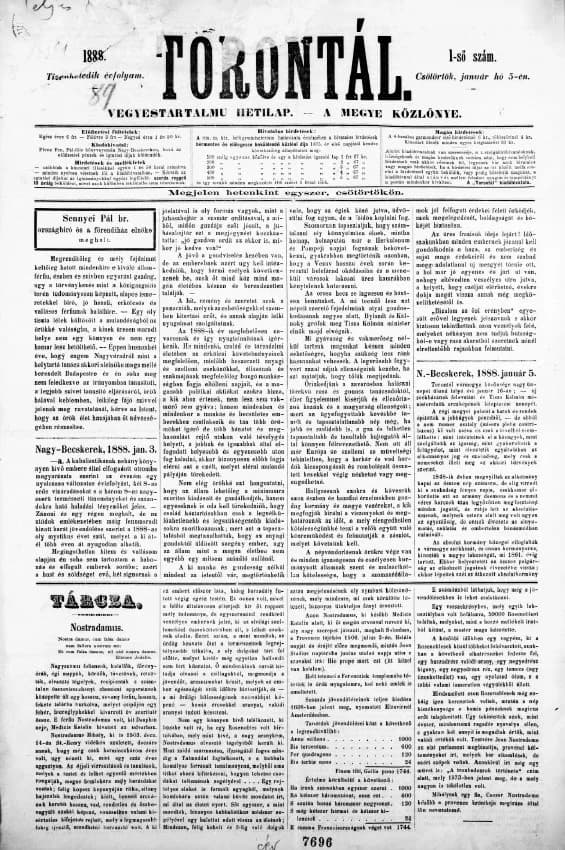 Torontál, 17. évf. 1888. január 5. 1. sz.