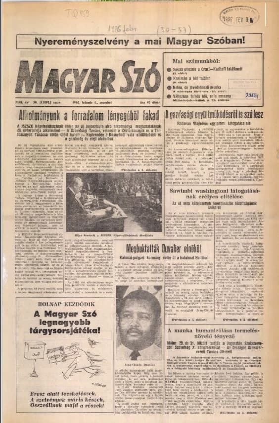 Magyar Szó, 43. évf. 1986. február 1. 30. sz. 1–24. oldal