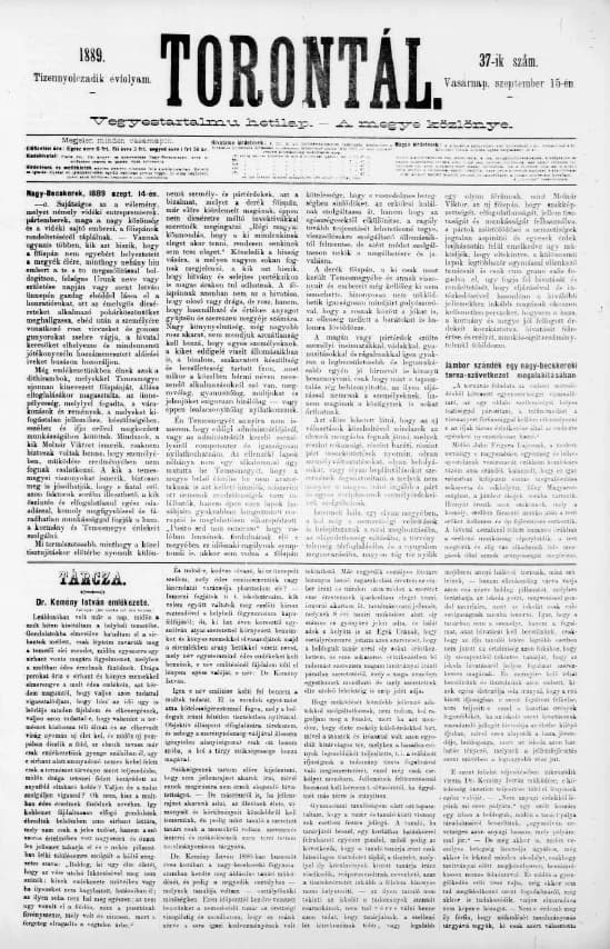 Torontál, 18. évf. 1889. szeptember 15. 37. sz.