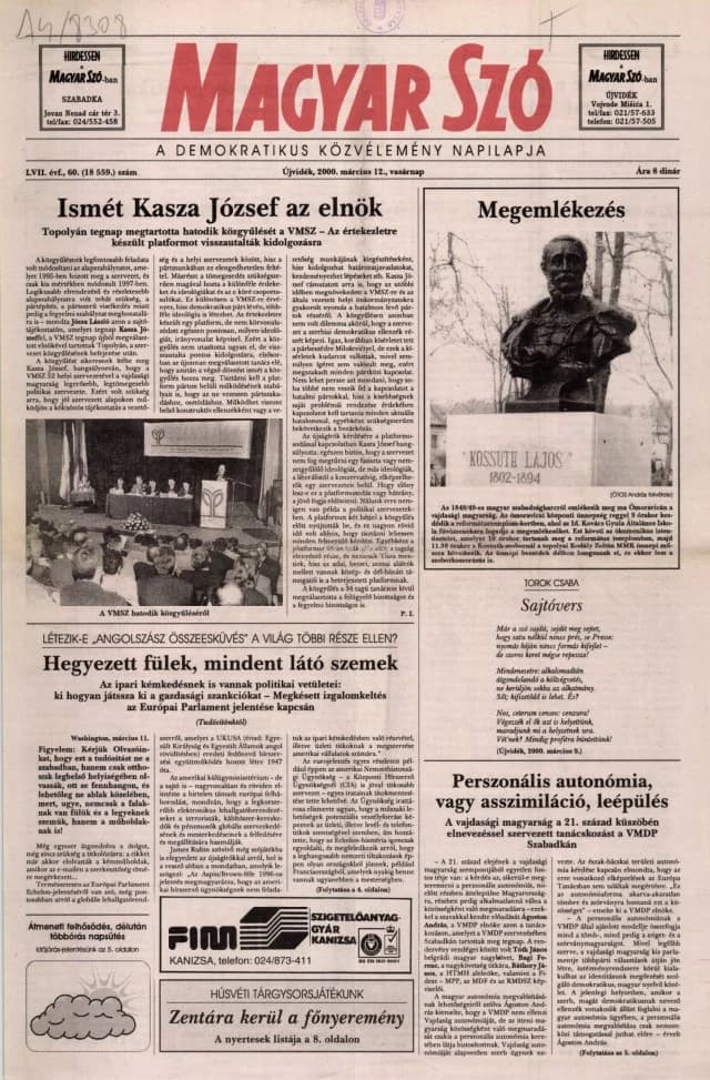 Magyar Szó, 57. évf. 2000. március 12. 60. sz. 1–24. oldal