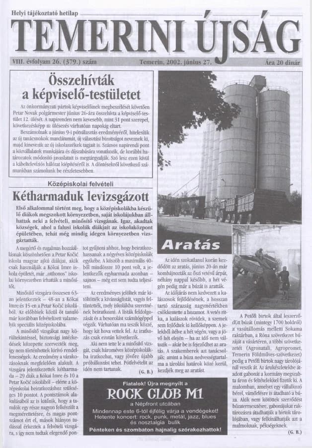 Temerini Újság, 8. évf. 2002. június 27. 26. sz.