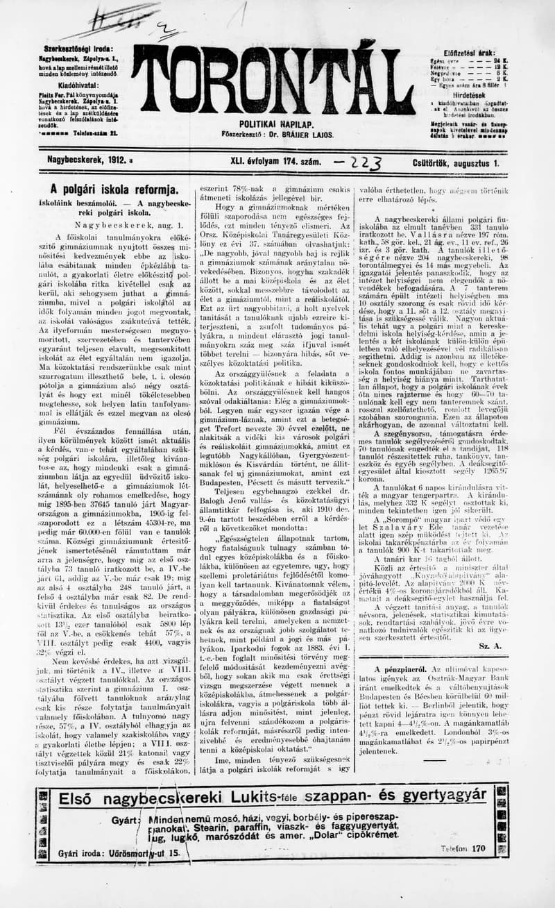 Torontál, 41. évf. 1912. augusztus 1. 174. sz.