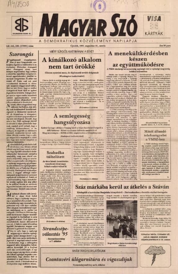 Magyar Szó, 52. évf. 1995. augusztus 16. 189. sz. 1–16. oldal