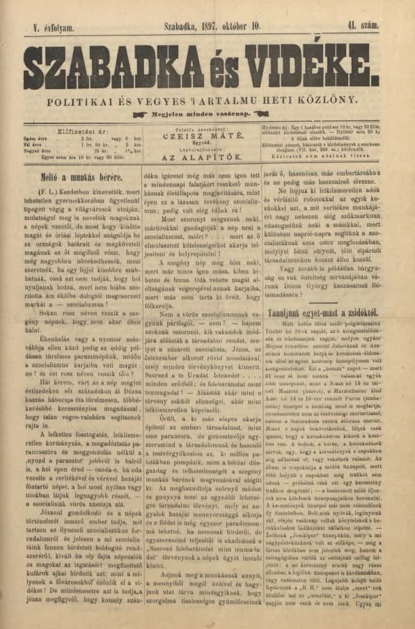 Szabadka és vidéke II, 4. évf. 1897. október 10. 41. sz.