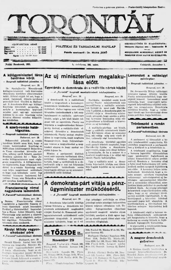 Torontál, 50. évf. 1921. december 1. 266. sz.