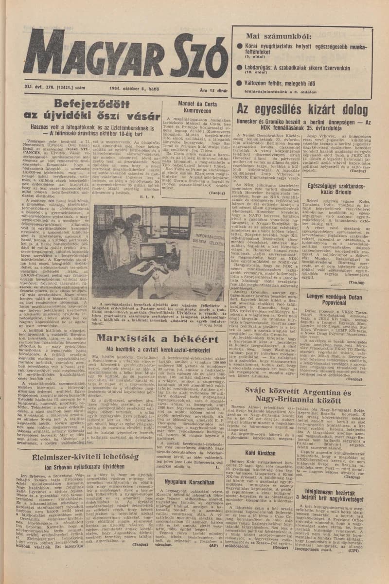 Magyar Szó, 41. évf. 1984. október 8. 278. sz. 1–8. oldal
