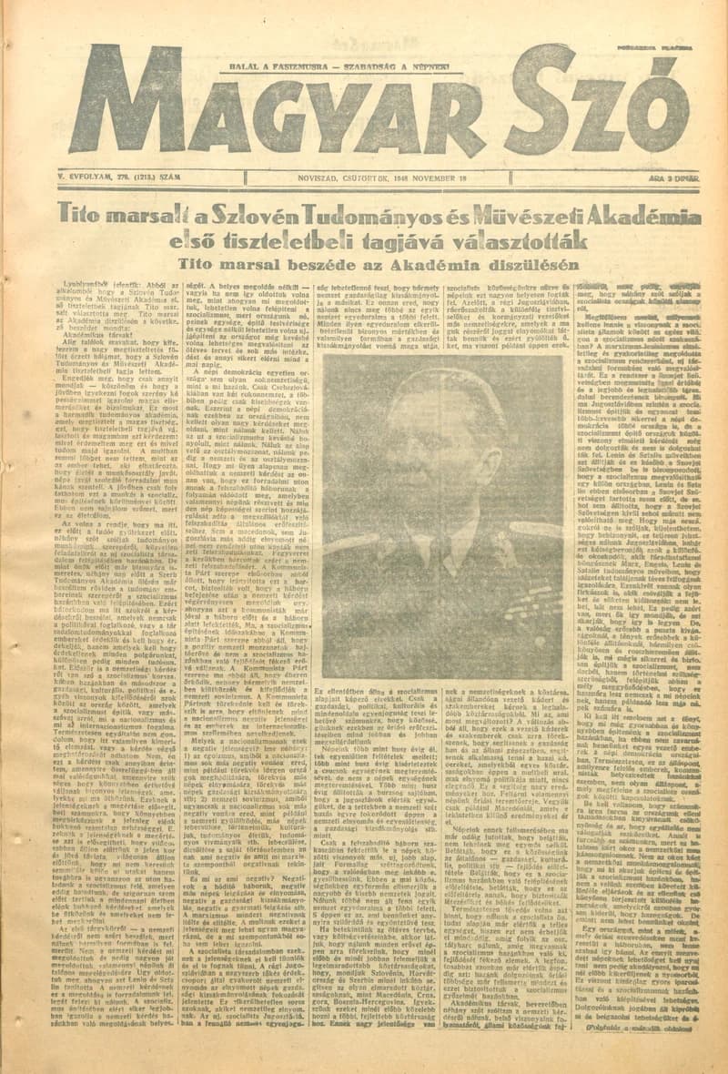 Magyar Szó, 5. évf. 1948. november 18. 276. sz. 1–4. oldal