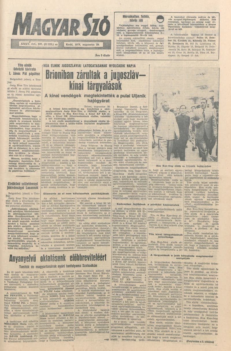 Magyar Szó, 35. évf. 1978. augusztus 29. 237. sz. 1–16. oldal