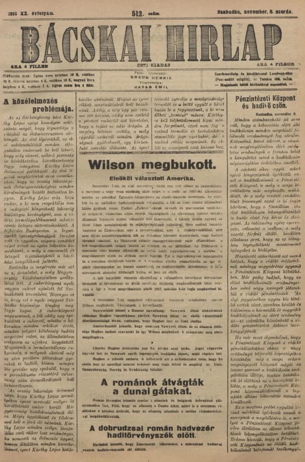 Bácskai Hirlap, 20. évf. 1916. november 8. 512. sz.