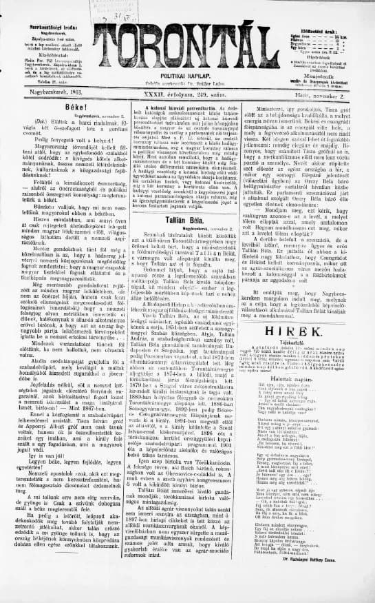 Torontál, 32. évf. 1903. november 2. 249. sz.