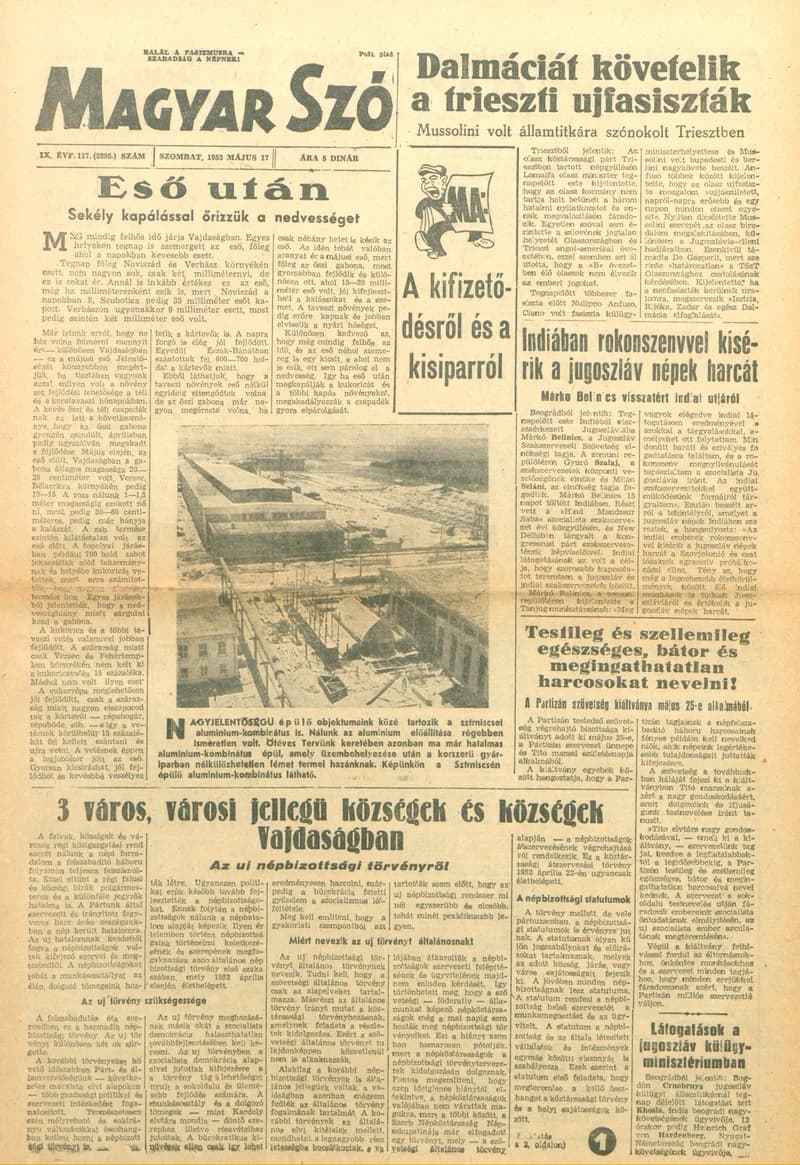 Magyar Szó, 9. évf. 1952. május 17. 117. sz. 1–8. oldal