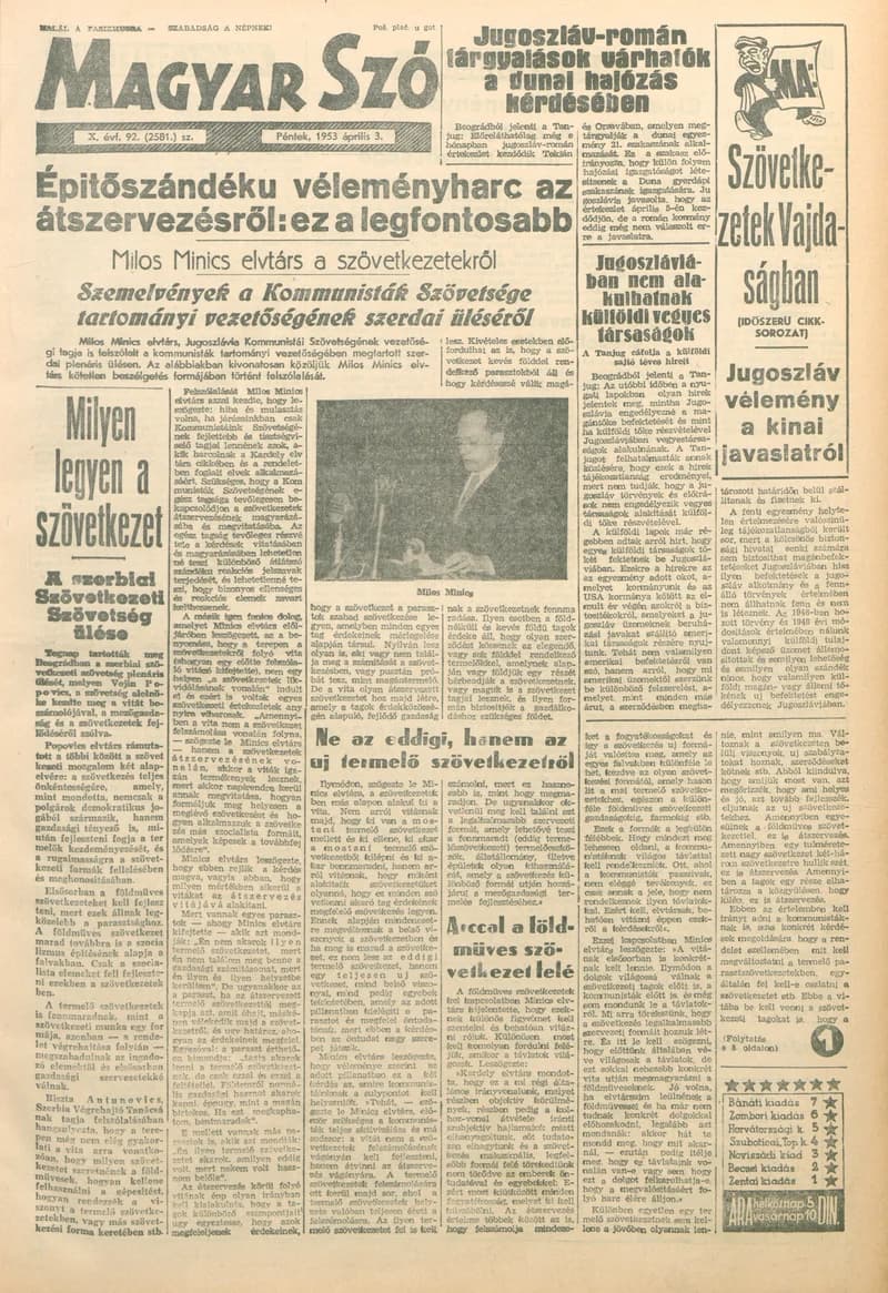 Magyar Szó, 10. évf. 1953. április 3. 92. sz. 1–10. oldal