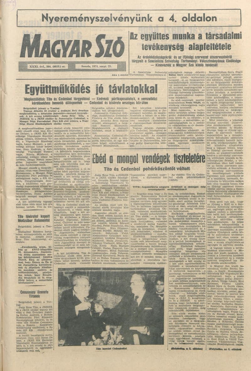 Magyar Szó, 31. évf. 1974. szeptember 25. 264. sz. 1–20. oldal