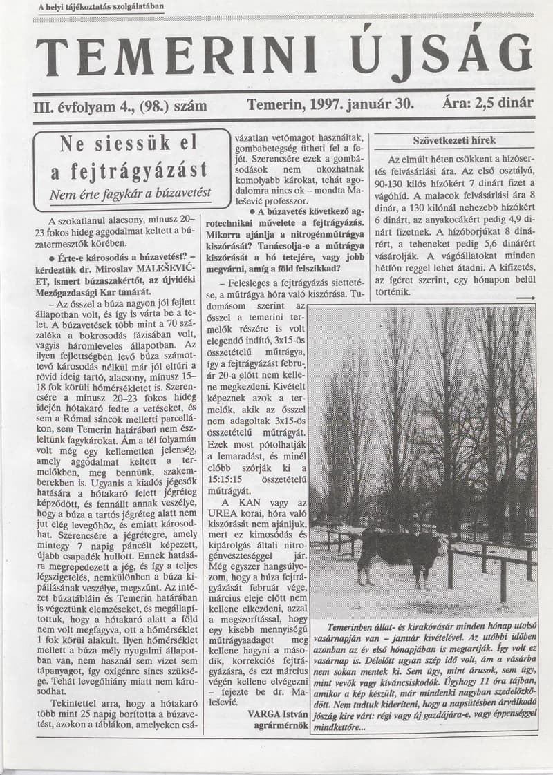 Temerini Újság, 3. évf. 1997. január 30. 4. sz.