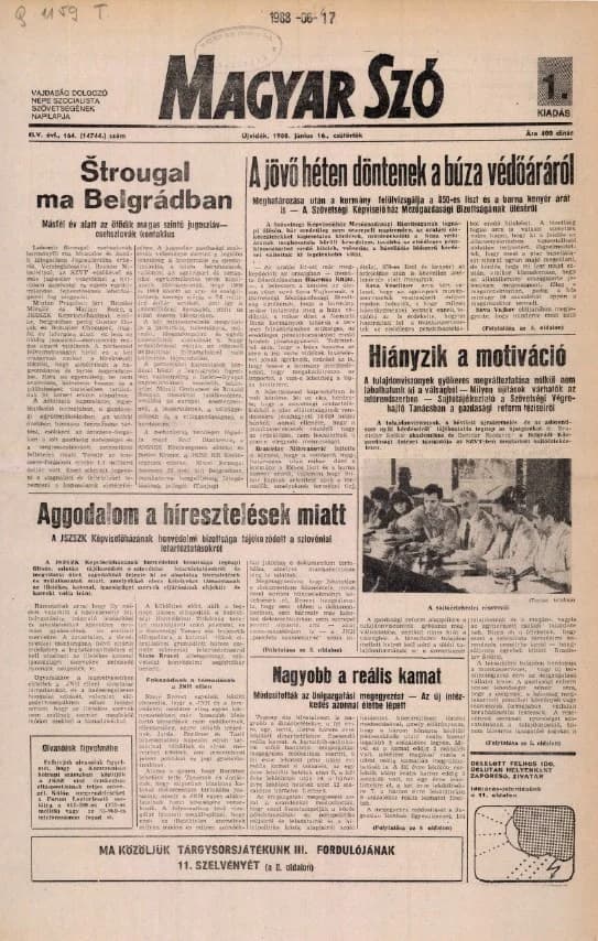 Magyar Szó, 45. évf. 1988. június 16. 164. sz. 1–16. oldal