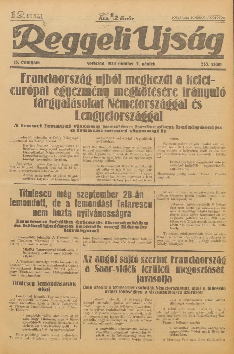 Reggeli Újság, 15. évf. 1934. szeptember 5. 207. sz.