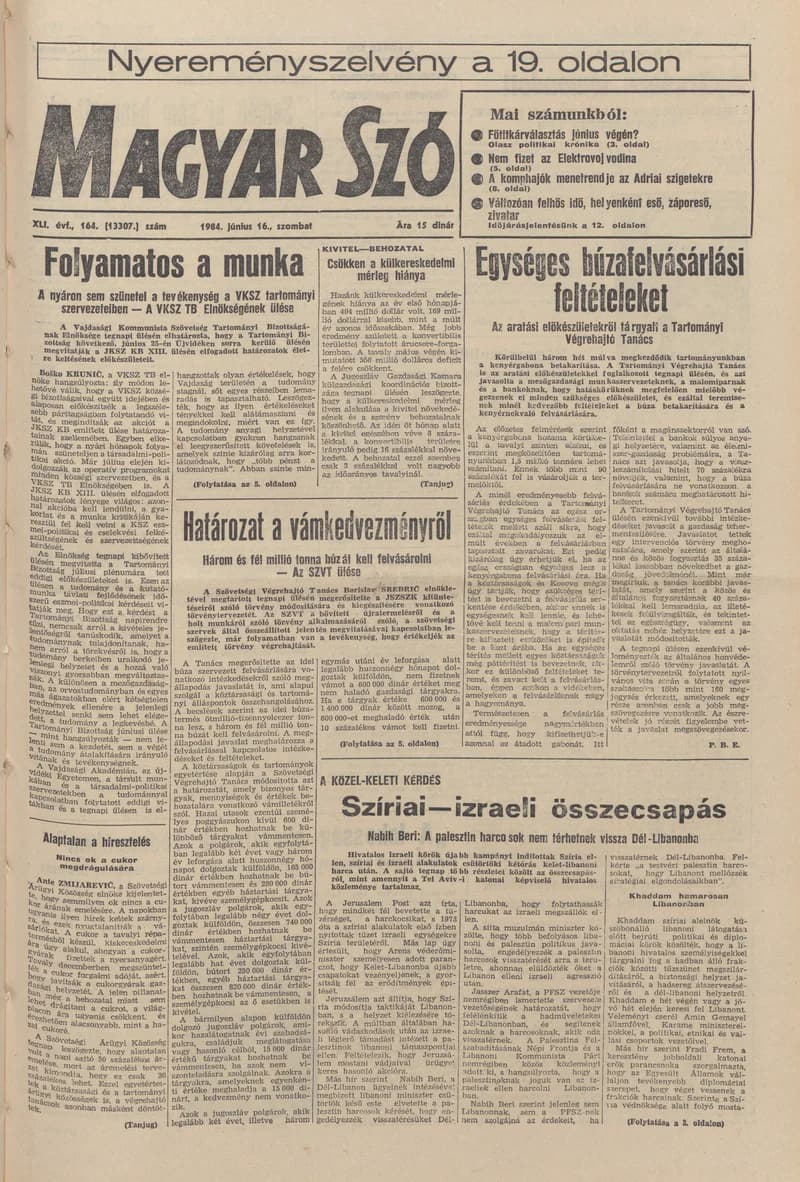Magyar Szó, 41. évf. 1984. június 16. 164. sz. 1–24. oldal