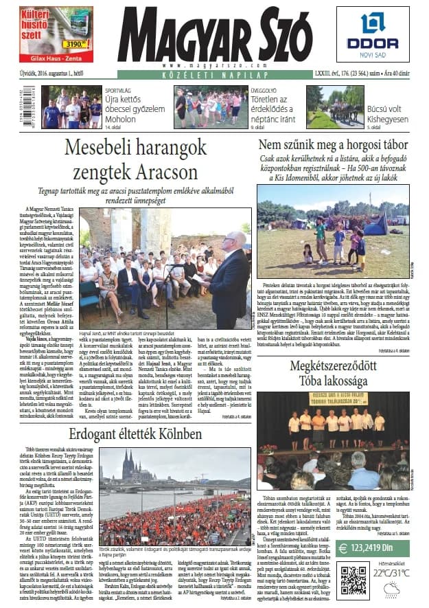 Magyar Szó, 73. évf. 2016. augusztus 1. 176. sz. 1–20. oldal