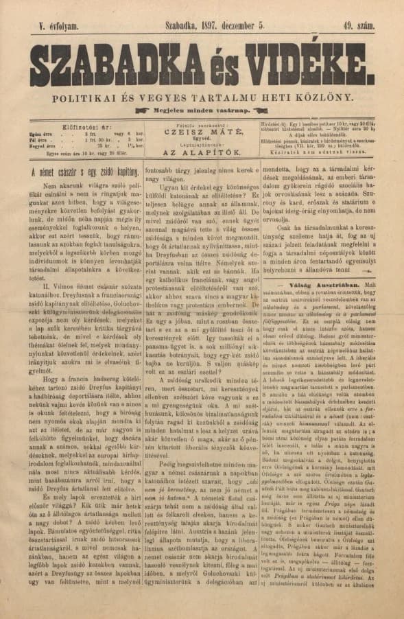 Szabadka és vidéke II, 5. évf. 1897. december 5. 49. sz.