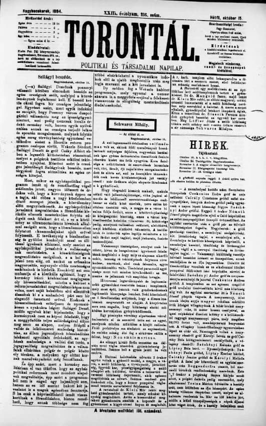 Torontál, 23. évf. 1894. október 15. 236. sz.