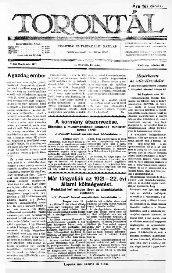 Torontál, 50. évf. 1921. március 20. 61. sz.