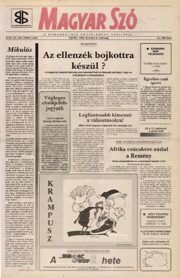 Magyar Szó, 49. évf. 1992. december 6. 334. sz. 1–24. oldal
