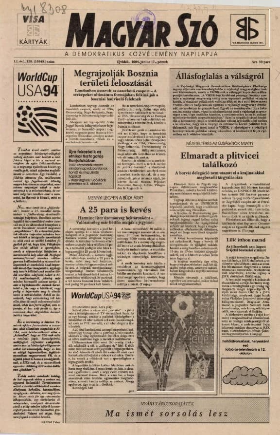Magyar Szó, 51. évf. 1994. június 17. 120. sz. 1–16. oldal