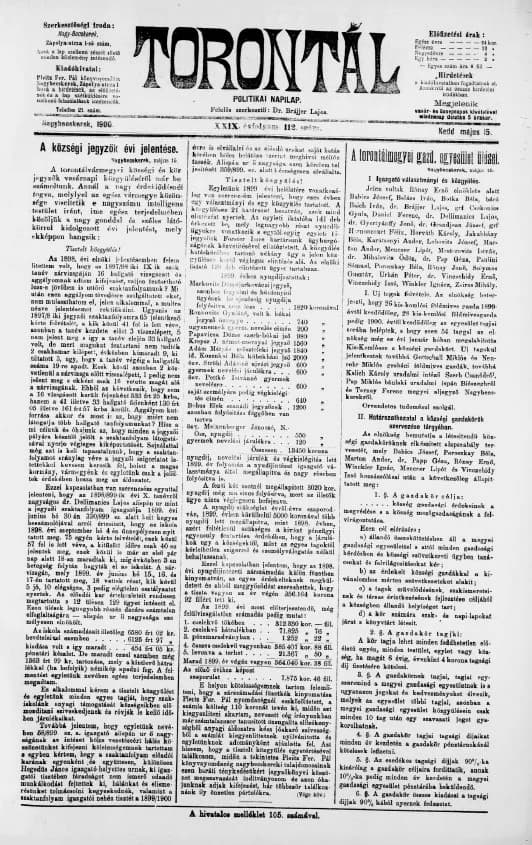 Torontál, 29. évf. 1900. május 15. 112. sz.