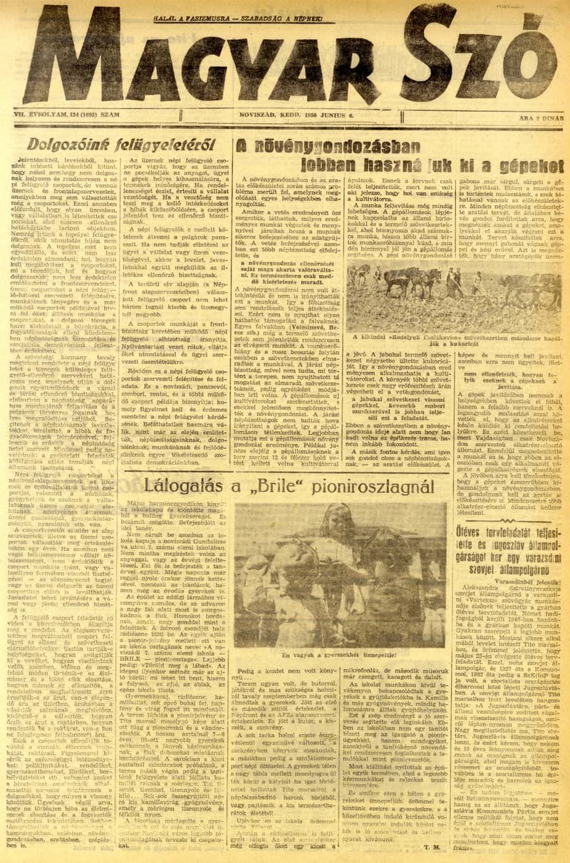 Magyar Szó, 7. évf. 1950. június 6. 134. sz. 1–4. oldal