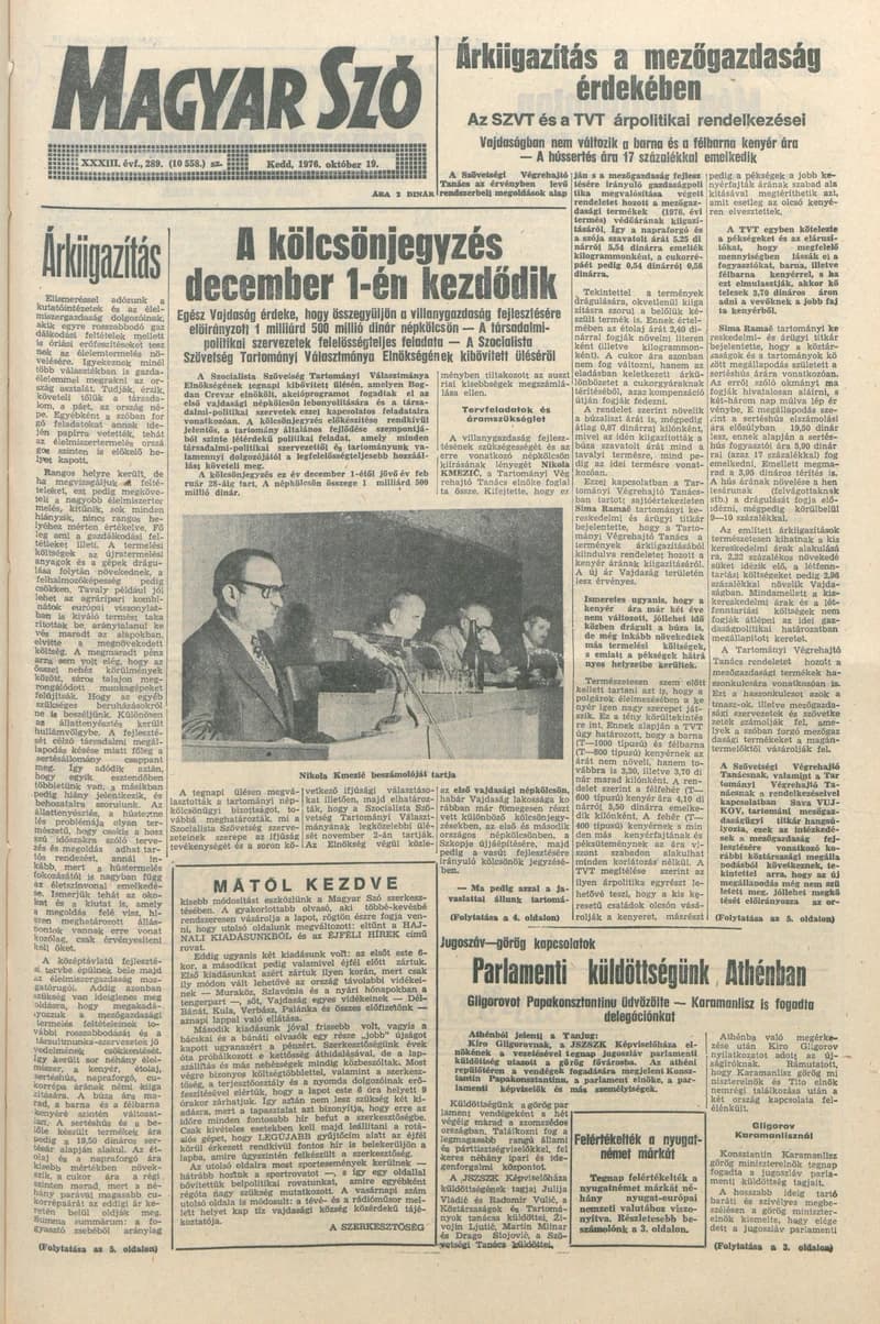Magyar Szó, 33. évf. 1976. október 19. 289. sz. 1–20. oldal