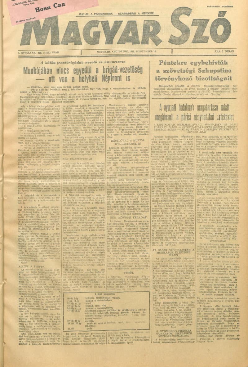 Magyar Szó, 5. évf. 1948. szeptember 16. 222. sz. 1–4. oldal