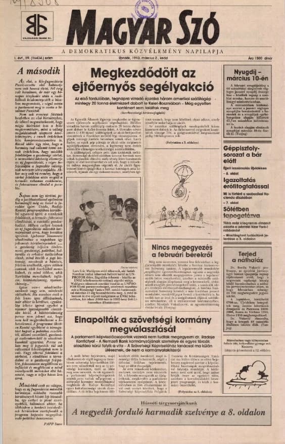 Magyar Szó, 50. évf. 1993. március 2. 59. sz. 1–16. oldal