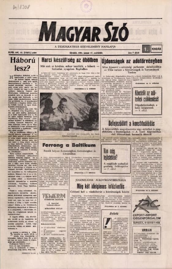 Magyar Szó, 48. évf. 1991. január 17. 15. sz. 1–16. oldal