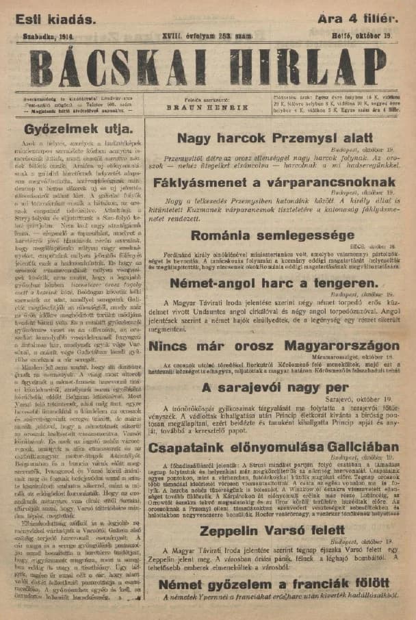 Bácskai Hirlap, 18. évf. 1914. október 19. 253. sz.