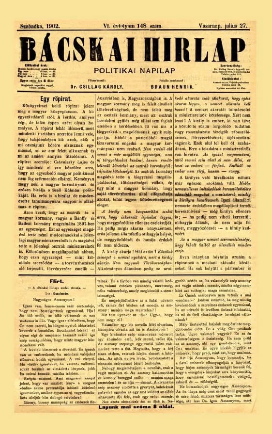 Bácskai Hirlap, 6. évf. 1902. július 27. 148. sz.