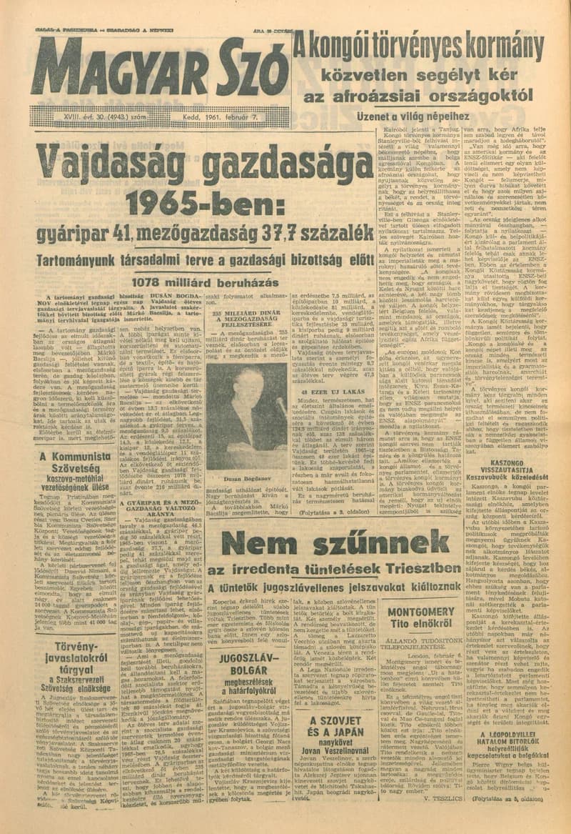 Magyar Szó, 18. évf. 1961. február 7. 30. sz. 1–12. oldal