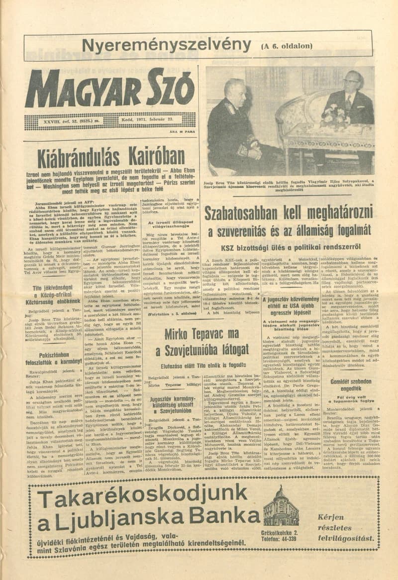 Magyar Szó, 28. évf. 1971. február 23. 52. sz. 1–16. oldal