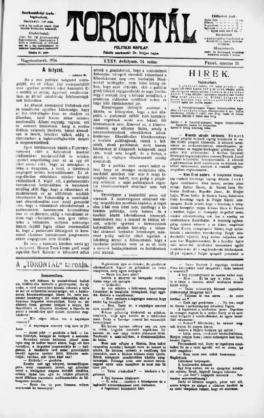 Torontál, 35. évf. 1906. március 30. 74. sz.