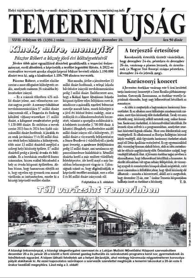 Temerini Újság, 27. évf. 2021. december 16. 49. sz.