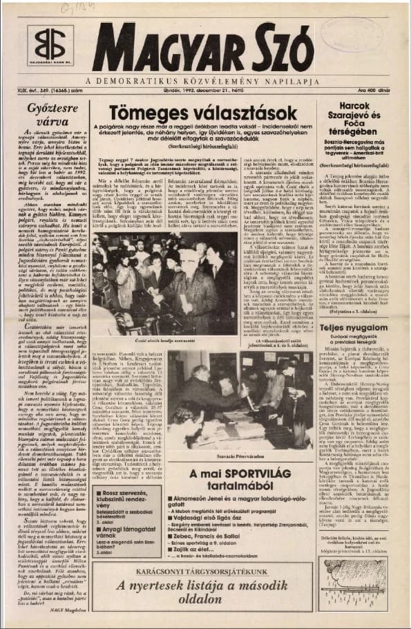 Magyar Szó, 49. évf. 1992. december 21. 349. sz. 1–16. oldal