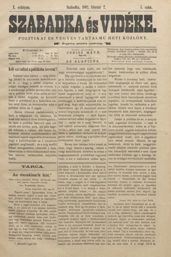 Szabadka és vidéke II, 10. évf. 1902. február 2. 5. sz.