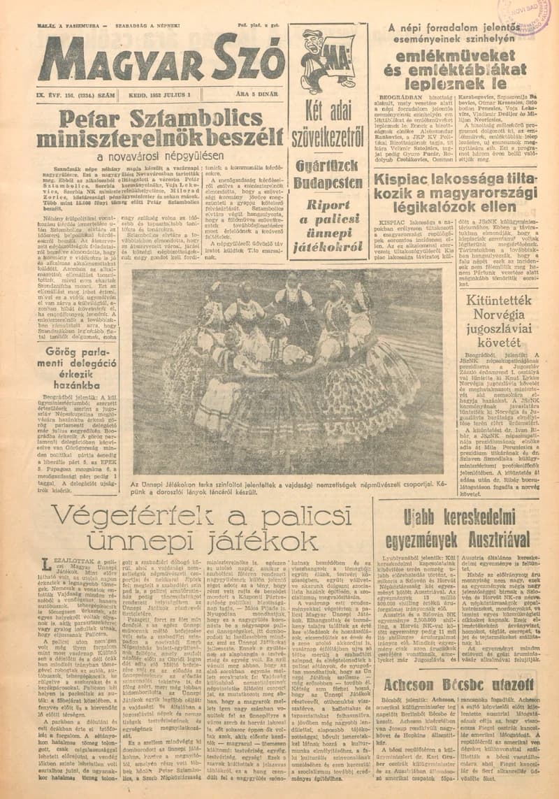 Magyar Szó, 9. évf. 1952. július 1. 156. sz. 1–6. oldal