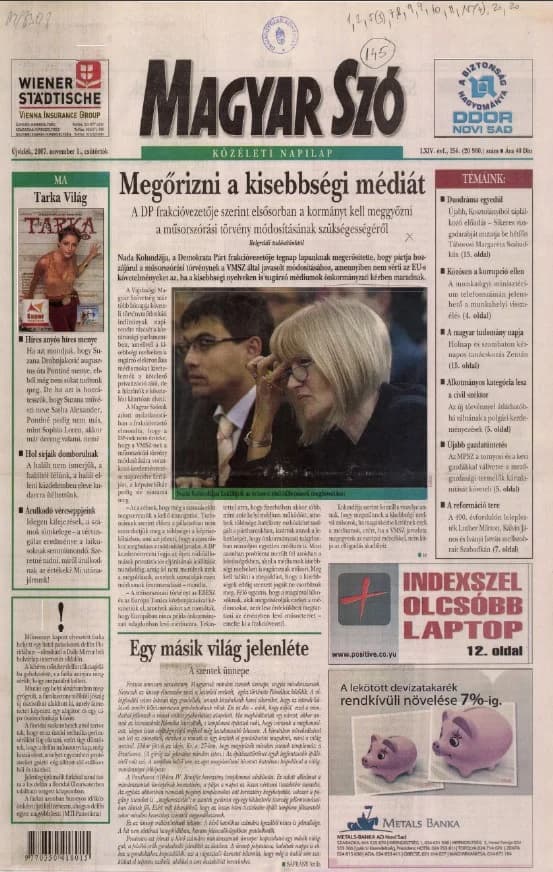 Magyar Szó, 64. évf. 2007. november 1. 256. sz. 1–20. oldal