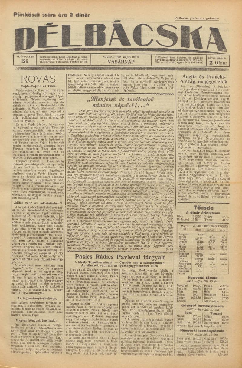 Délbácska, 6. évf. 1925. május 31. 126. sz.